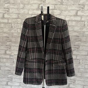 LOFT Black, White, and Pink Plaid Blazer